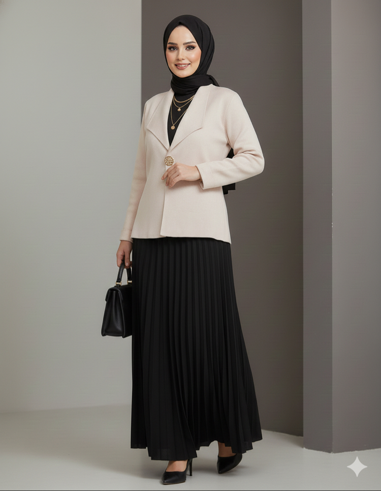 Bej Rengi Triko Blazer Ceket