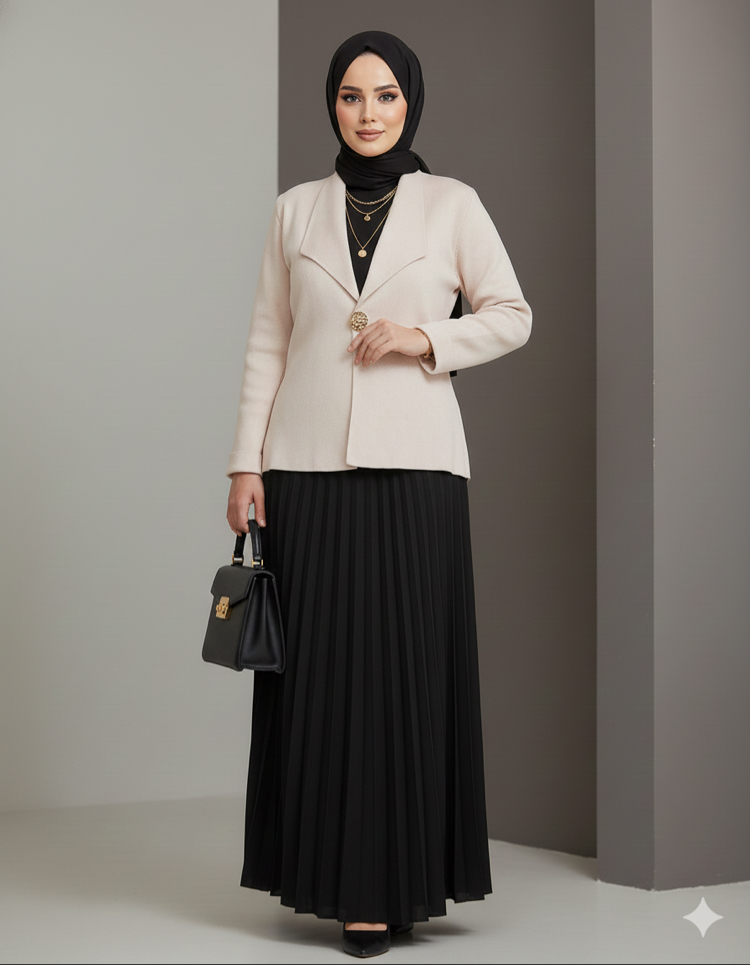 Bej Rengi Triko Blazer Ceket
