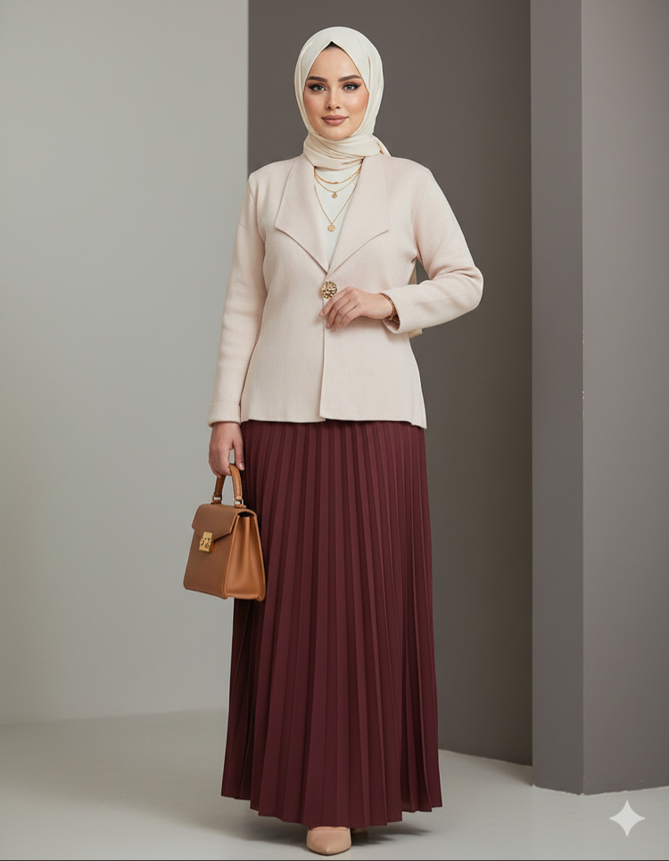 Bej Rengi Triko Blazer Ceket