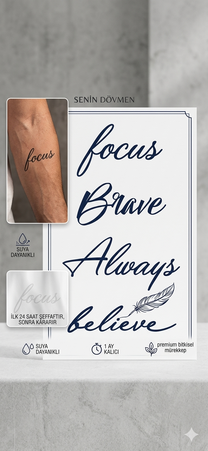 Focus brave always believe yazı seti