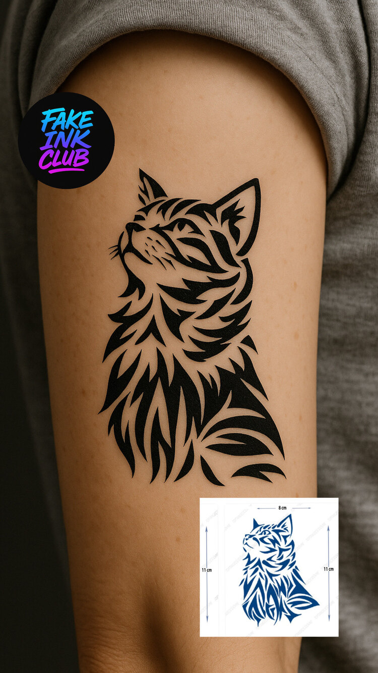 Asil Bakış” – Tribal Kedi Geçici Dövme (11x8