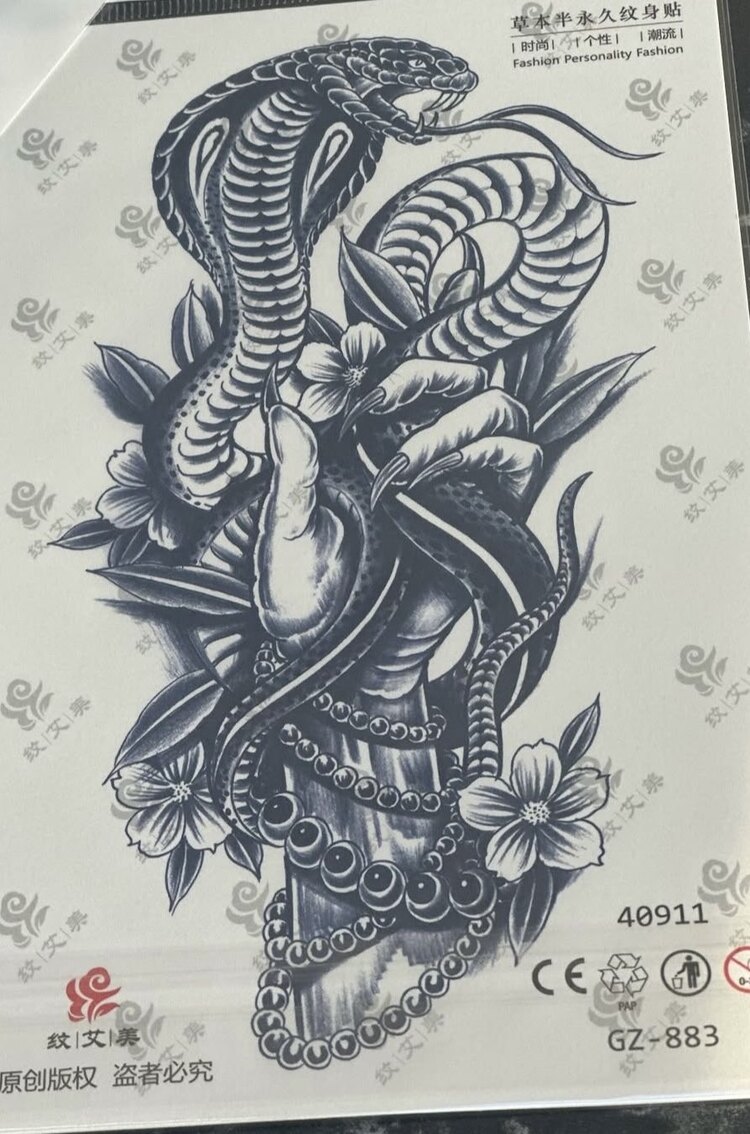 Zehirli Zarafet” – Yılan ve El Geçici Dövme (11x18 cm)
