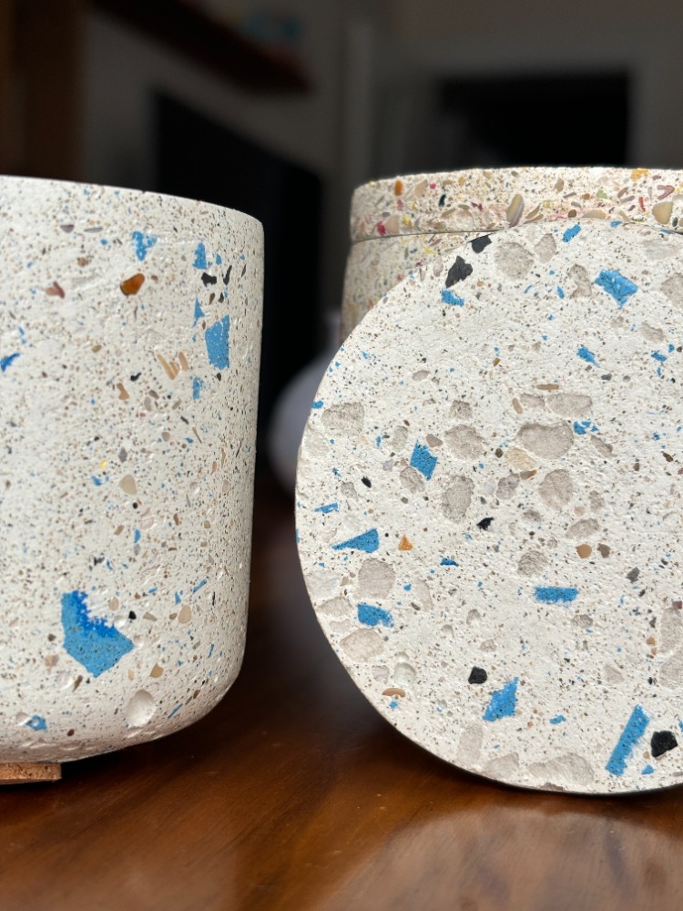 Mavi Taşlı Terrazzo Kavanoz