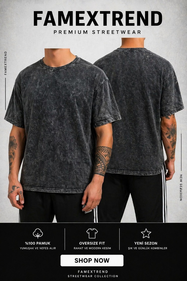 “Streetwear Yıkamalı T-Shirt”