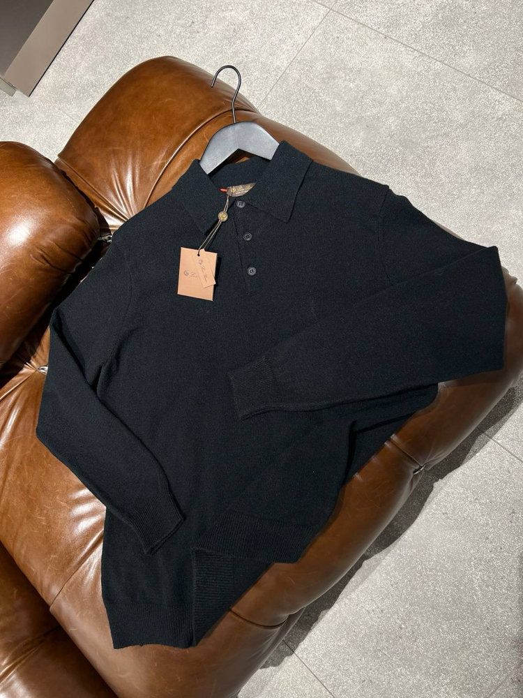 Loro Piana Yün Siyah Polo Yaka