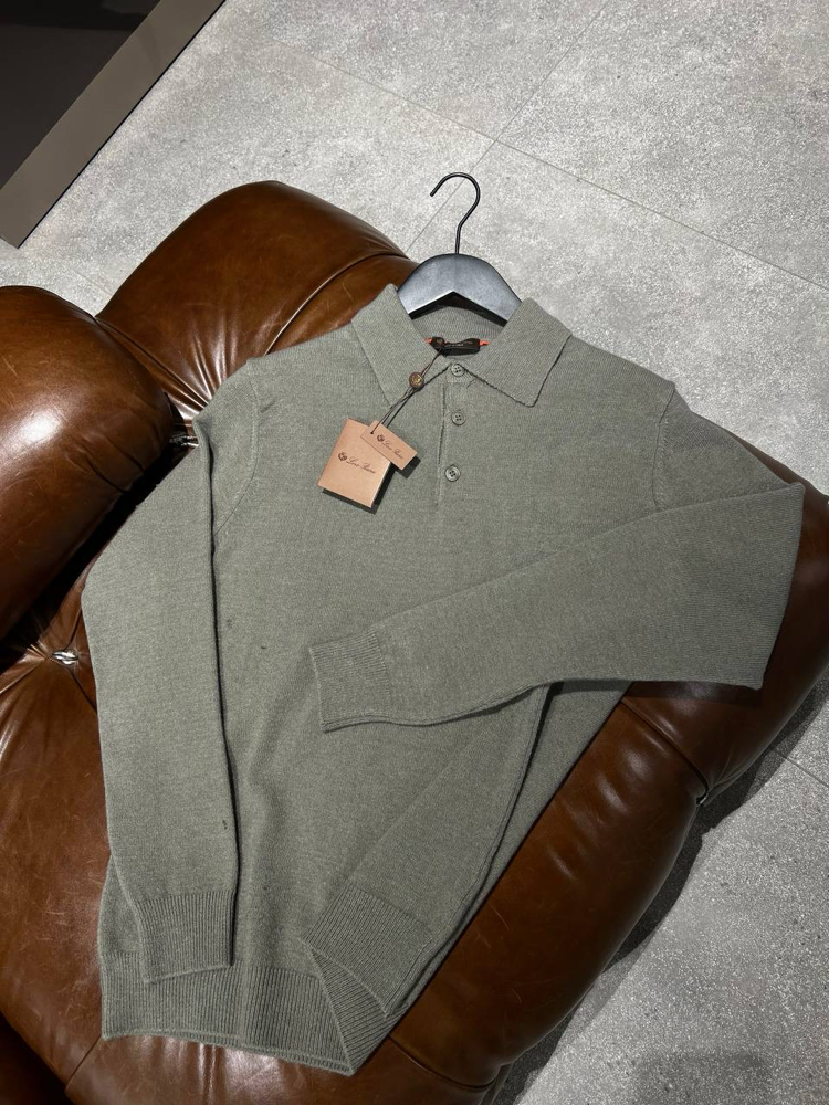 Loro Piana Yün Haki Polo Yaka