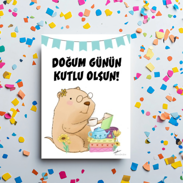 Capybara çizimli Doğum Günü Tebrik Kartı