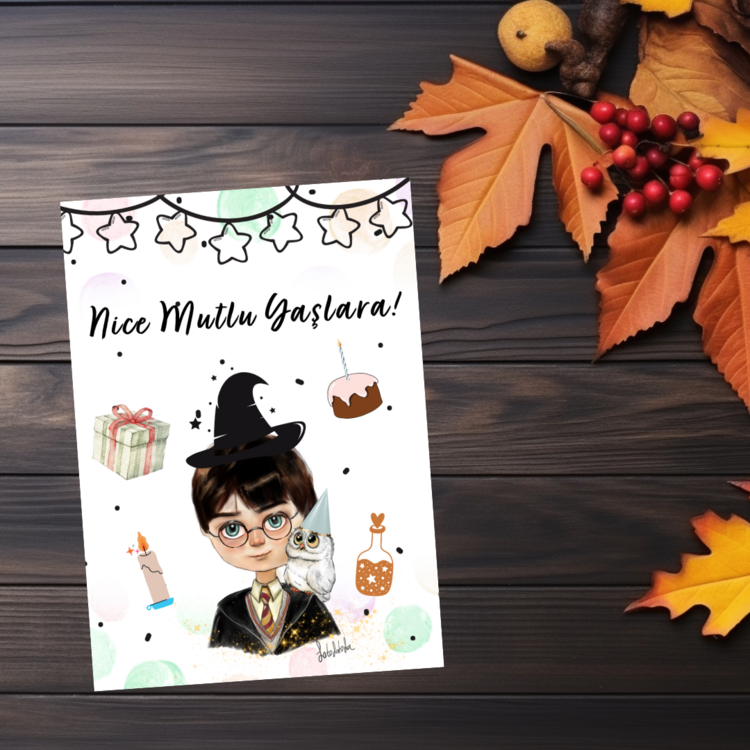 Harry Potter Çizimli Doğum Günü Tebrik Kartı Zarflı