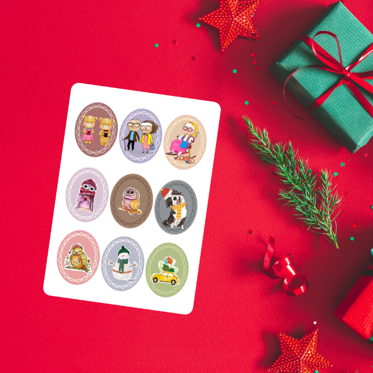 Yılbaşı Hediye Paketleme Sticker Seti 3 Sayfa