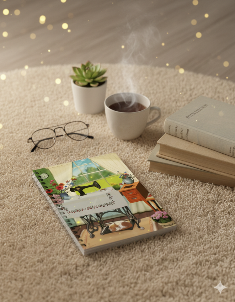Nostaljik Huzur Temalı A5 Çizgisiz Defter – El İllüstrasyon Kapaklı, 44 Sayfa Not Defteri