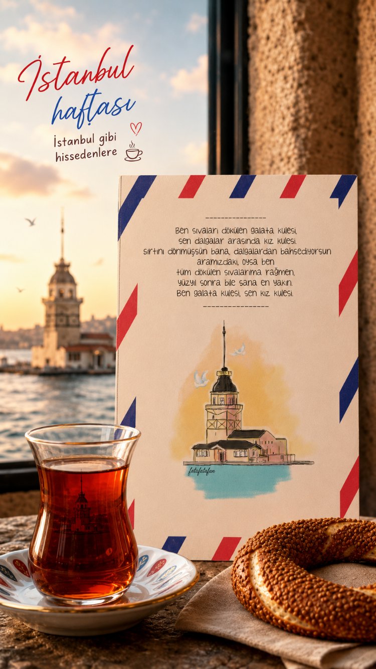 Kız Kulesi Çizimli Kartpostal