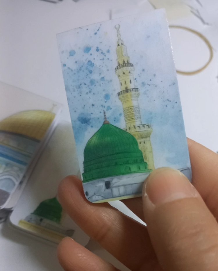 4'lü Kabe,Yeşil Kubbe,Mescidi Aksa çizimli baskı ayraç