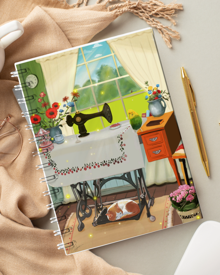 Nostaljik Huzur Temalı A5 Çizgisiz Defter – El İllüstrasyon Kapaklı, 44 Sayfa Not Defteri