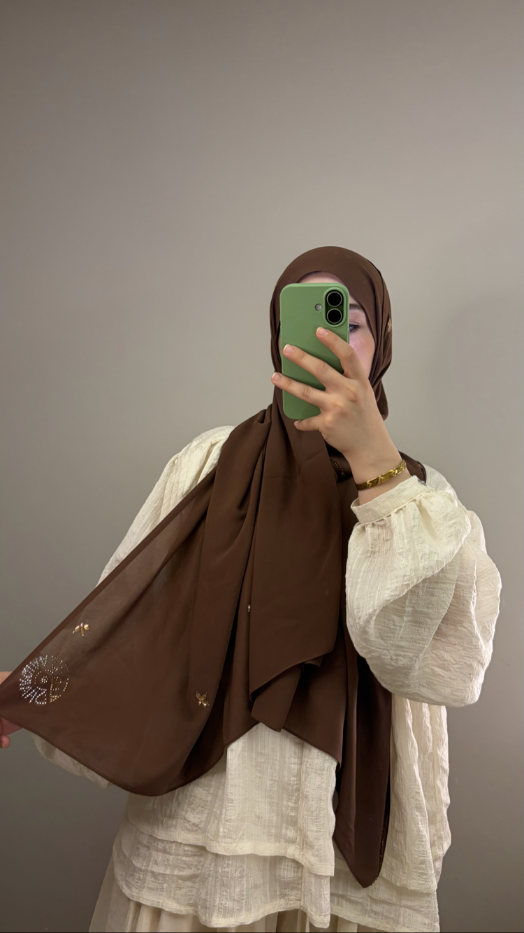 Kahve Sharqiaa Serpme Swarovski Premium Şal 