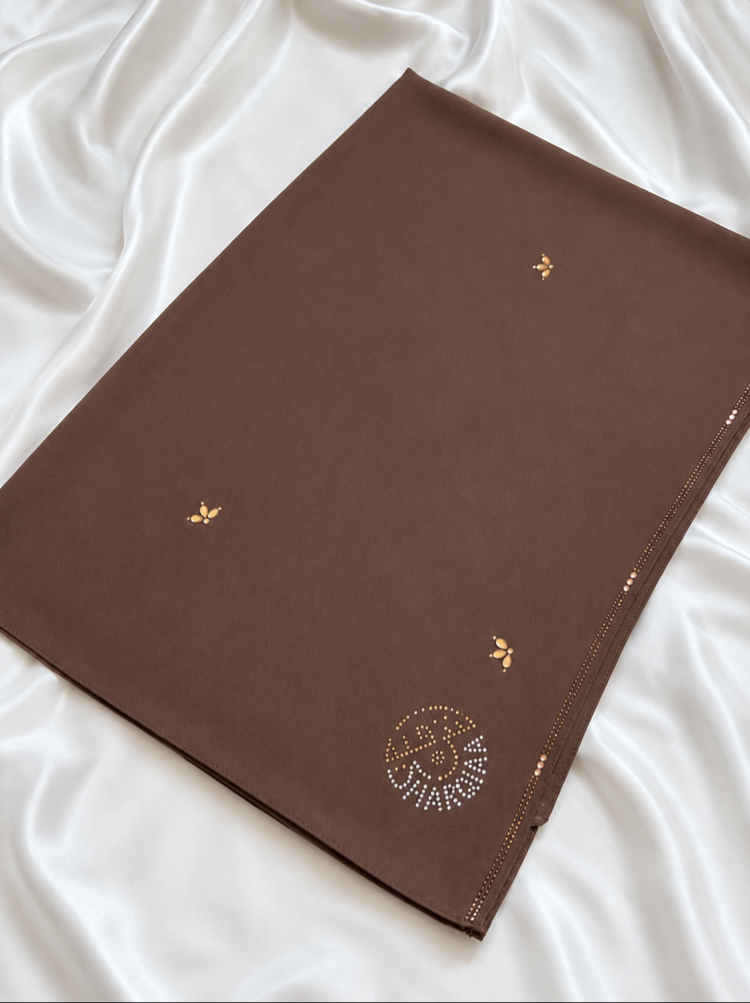 Kahve Sharqiaa Serpme Swarovski Premium Şal 
