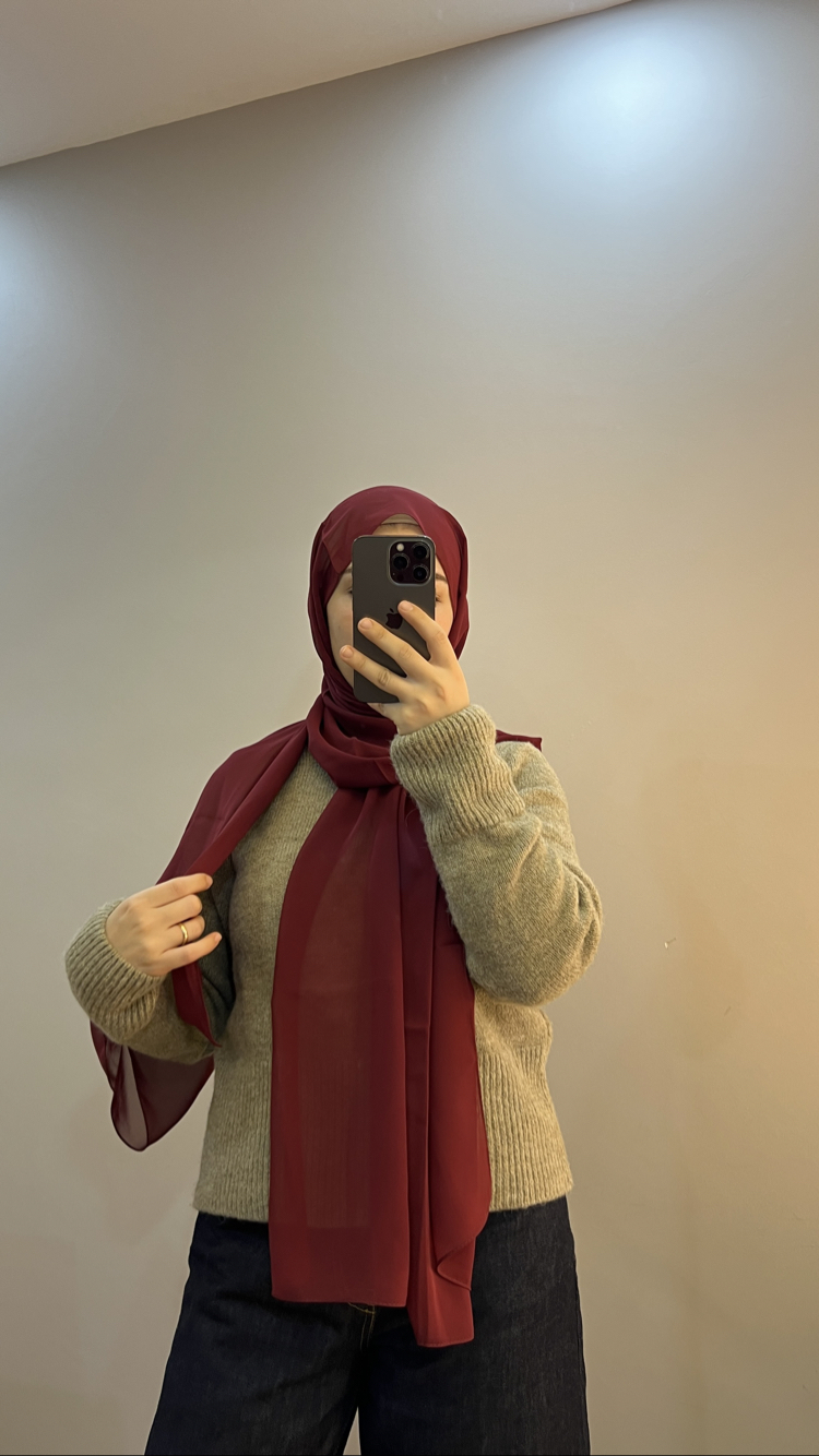 Bordo Dubai Premium Chiffon Şal