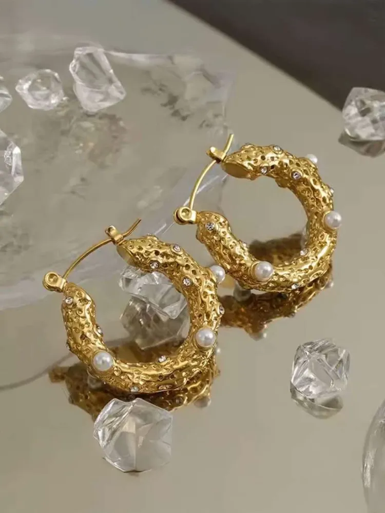 Minik İncili Vintage Küpe | Çelik 14k renginde