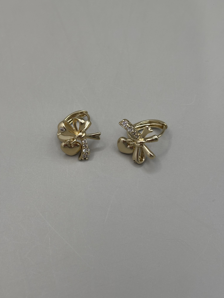 Kadın Kararmaz Çelik Kalp Detaylı Fiyonk Model Zirkon Taş Gold Küpe