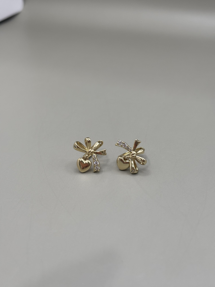 Kadın Kararmaz Çelik Kalp Detaylı Fiyonk Model Zirkon Taş Gold Küpe