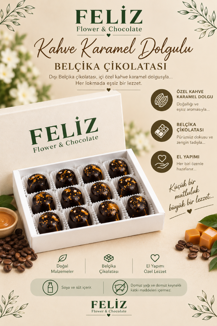 Feliz Flower Studio 15’li Kahve Karamel Dolgulu Belçika Çikolatası