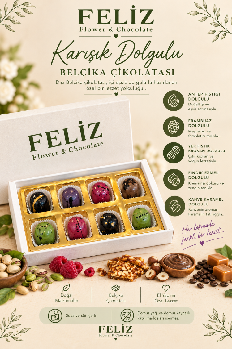 Feliz Flower Studio 8’li Karışık Dolgulu Belçika Çikolatası