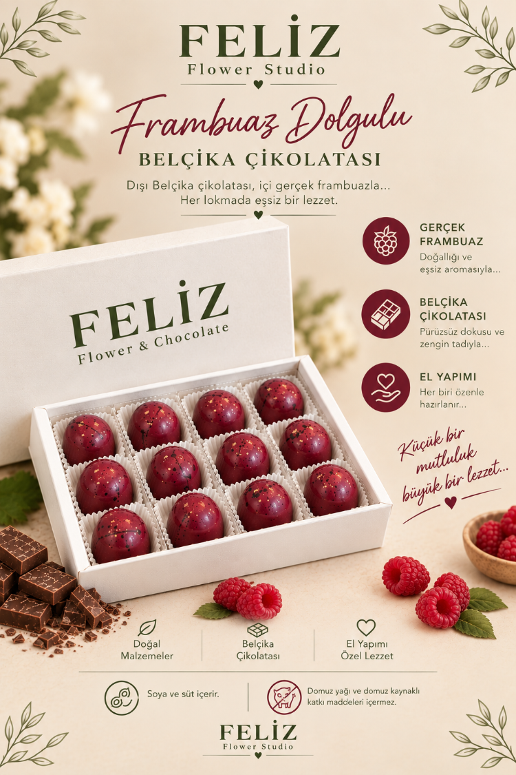 Feliz Flower Studio 15’li Frambuaz Dolgulu Belçika Çikolatası