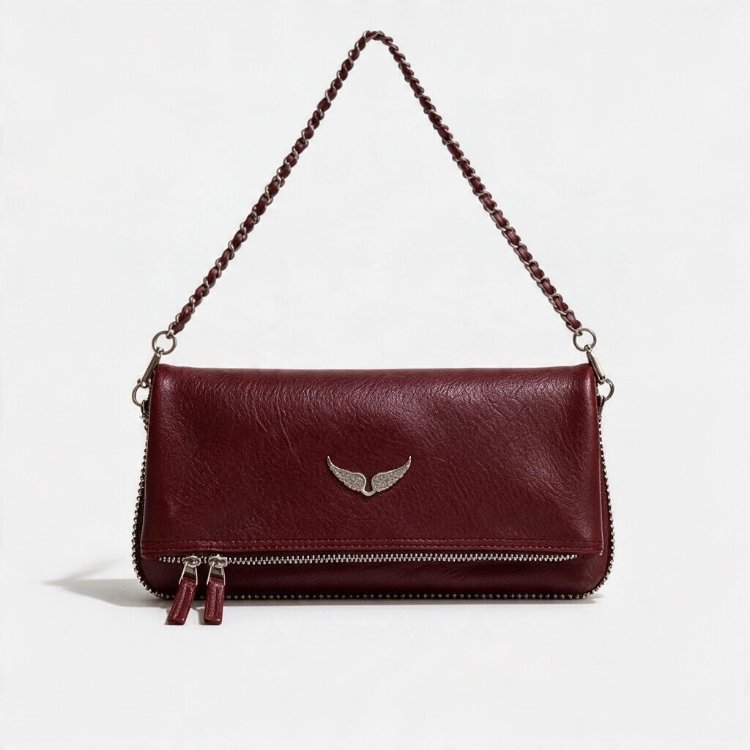 Zadig & Voltaire Bordo Çift Zincir Boncuklu Model Deri Çanta