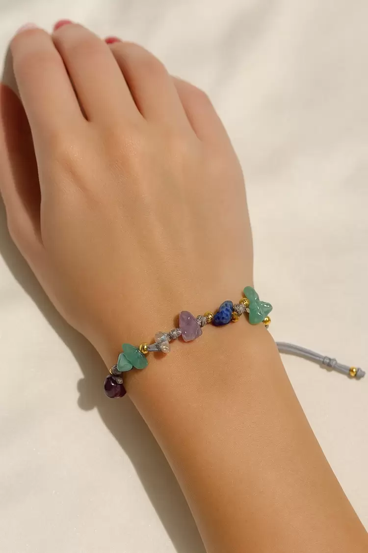 Balık Burcu Gerçek Doğal Taş Örme Bileklik - Aventurin, Ametist, Lapis Lazuli, K Kuvars