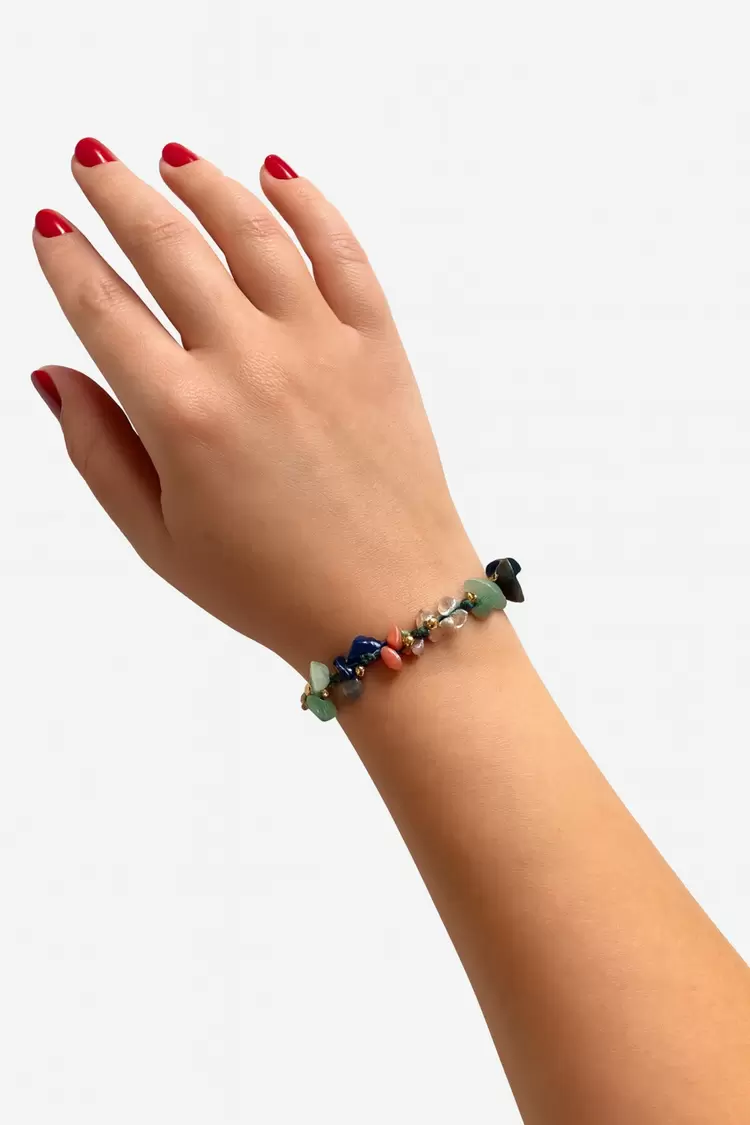Boğa Burcu Gerçek Doğal Taş Örme Bileklik - Aventurin, Lapis Lazuli, Akik, Kristal Kuvars