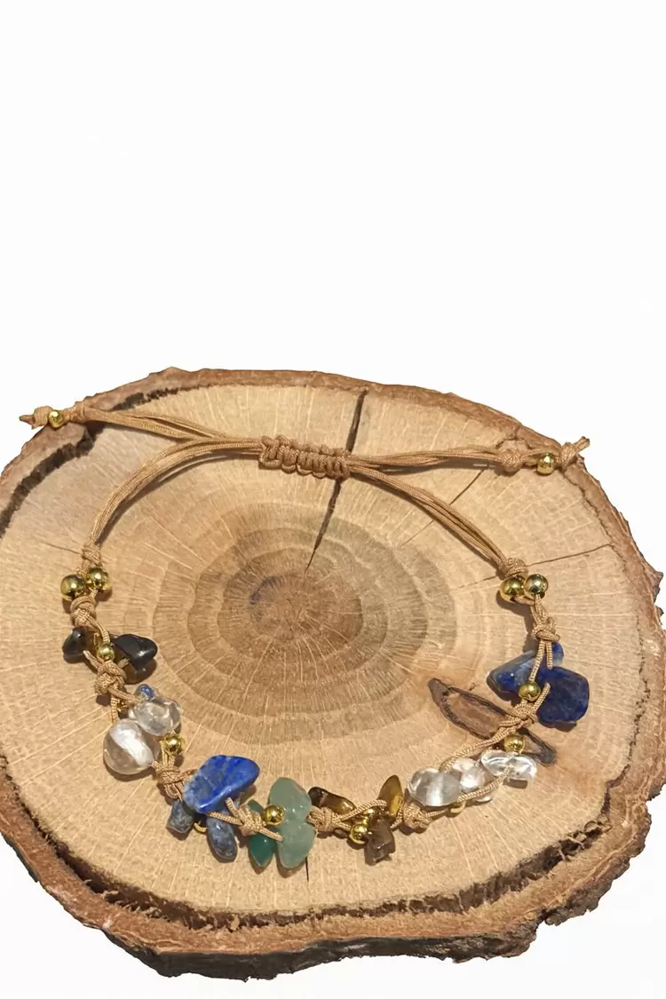 İkizler Burcu Gerçek Doğal Taş Bileklik - Aventurin, Lapis Lazuli, Kaplan Gözü, K Kuvars