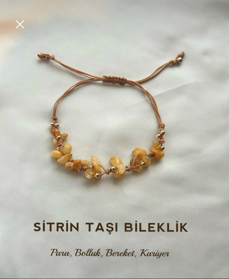 Sitrin Taşı Gerçek Doğal Taş Merdiven Örme Bileklik – Para, Bolluk ve Enerji