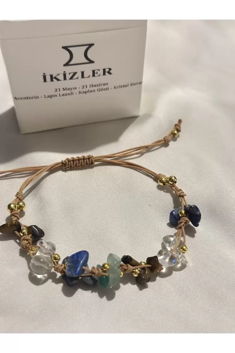 İkizler Burcu Gerçek Doğal Taş Bileklik - Aventurin, Lapis Lazuli, Kaplan Gözü, K Kuvars