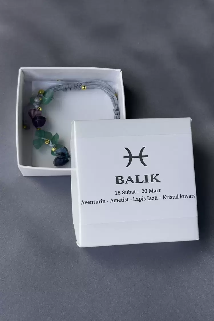 Balık Burcu Gerçek Doğal Taş Örme Bileklik - Aventurin, Ametist, Lapis Lazuli, K Kuvars