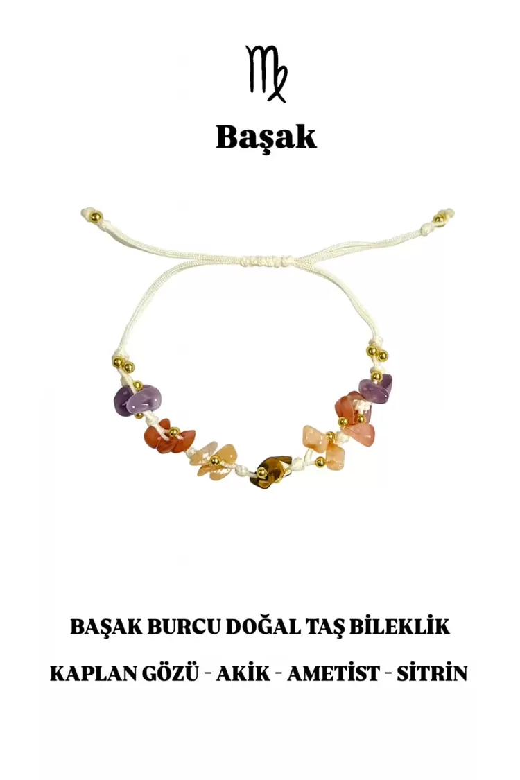 Başak Burcu Gerçek Doğal Taş Örme Bileklik - Kaplan Gözü, Akik, Ametist, Sitrin