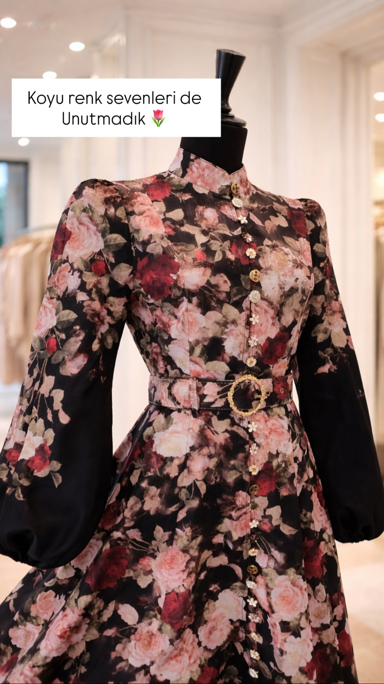 Siyah çiçekli zimmermann elbise