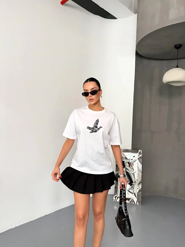 Kısa Kol Baskılı T-shirt - Beyaz