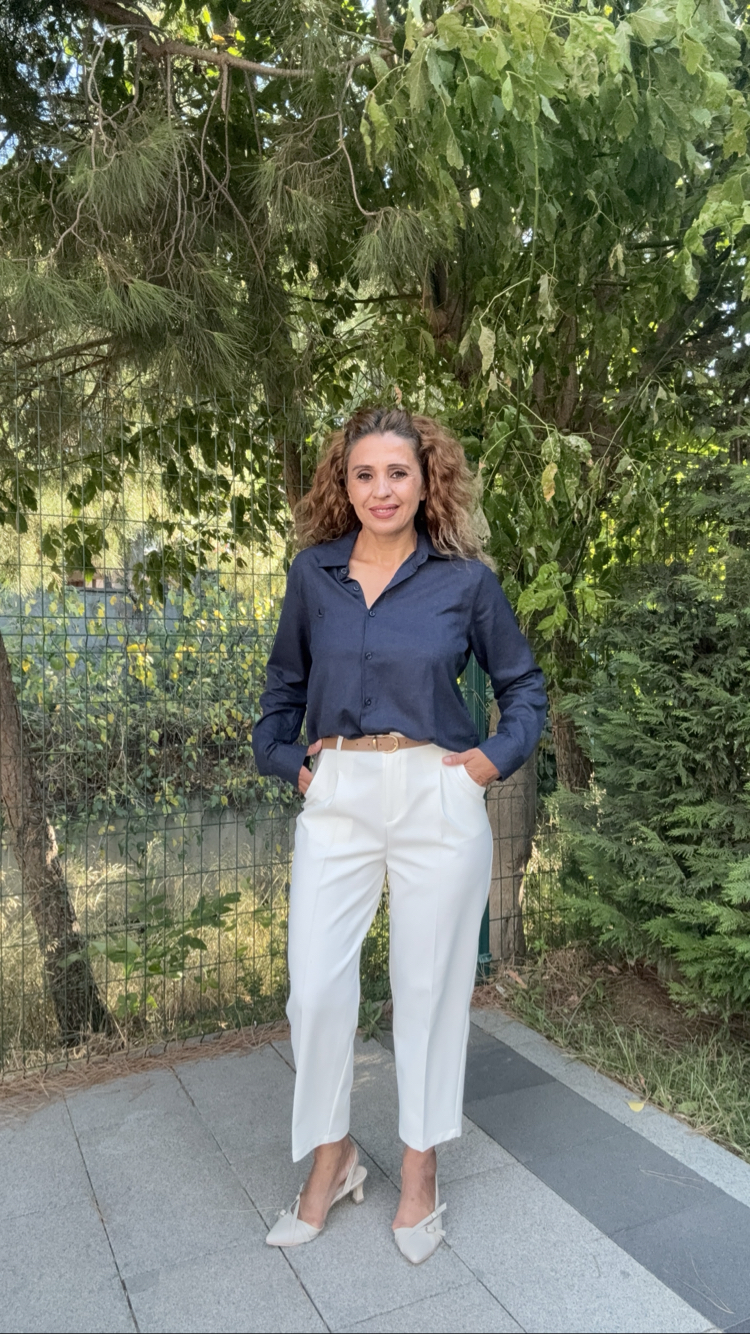 Kemerli Havuç Pantolon Beyaz