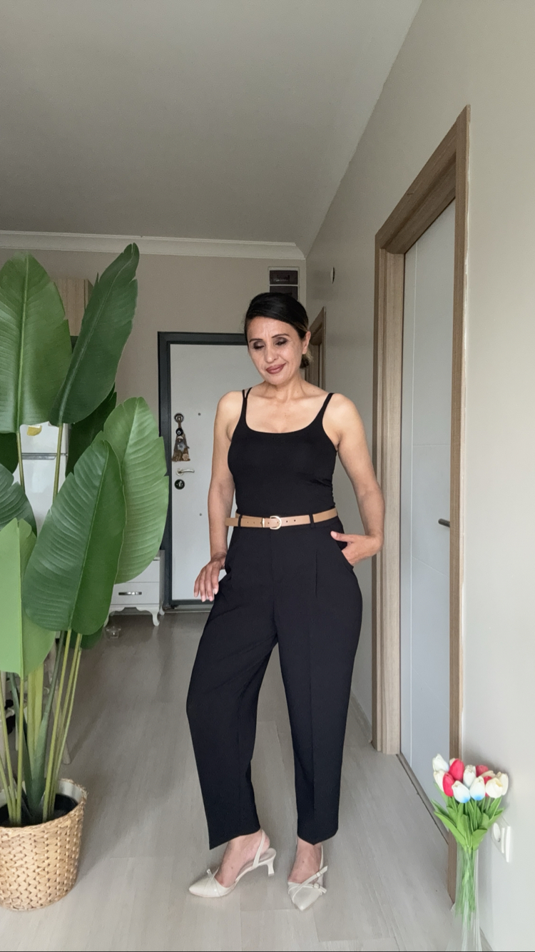 Kemerli Havuç Pantolon Siyah