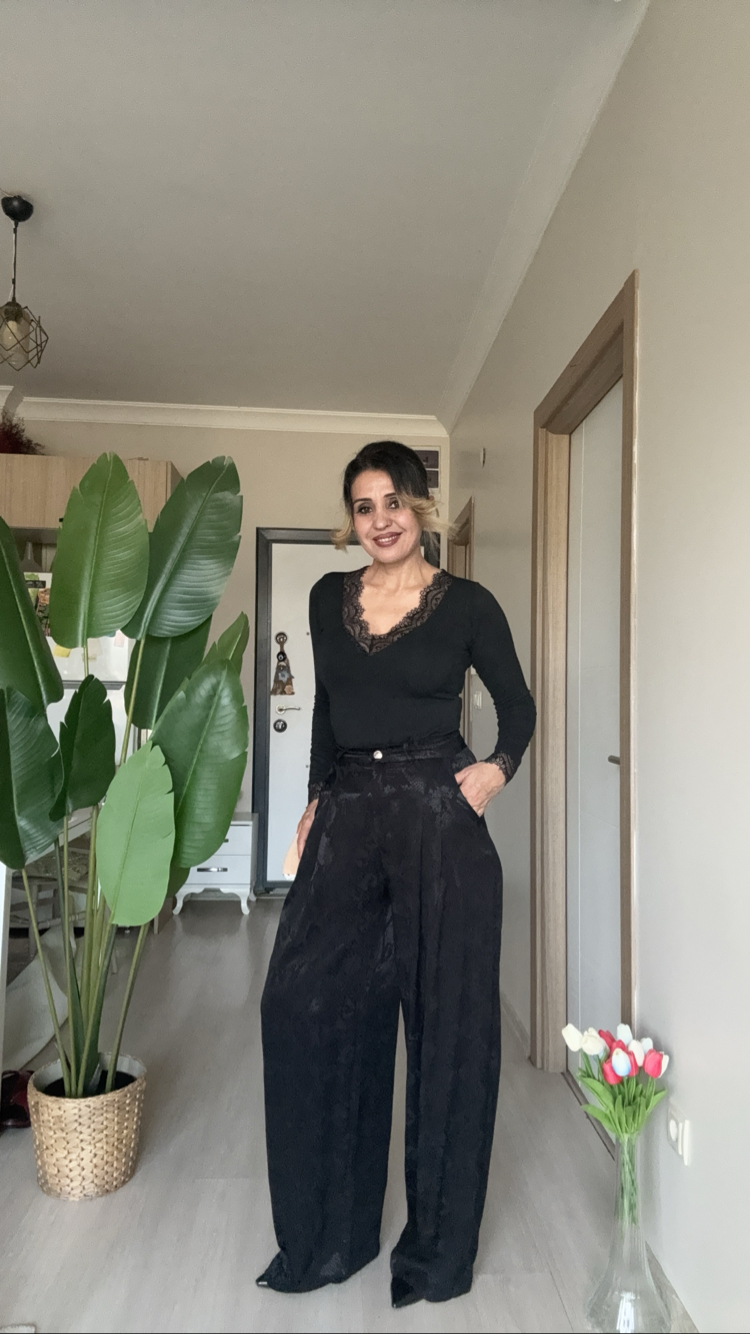 Desenli Palozza Pantolon Siyah
