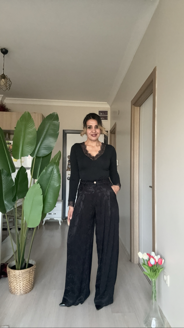 Desenli Palozza Pantolon Siyah