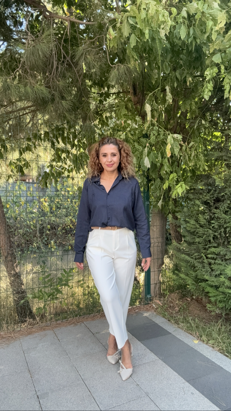 Kemerli Havuç Pantolon Beyaz