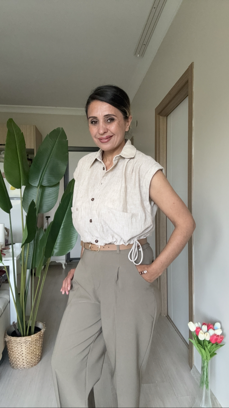 Yan Bağcıklı Crop Gömlek