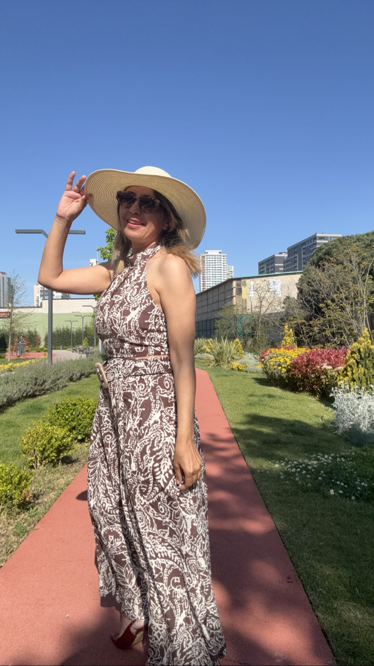 İkili Crop Etek Desenli Takım