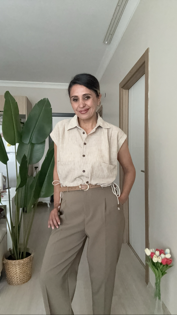 Yan Bağcıklı Crop Gömlek