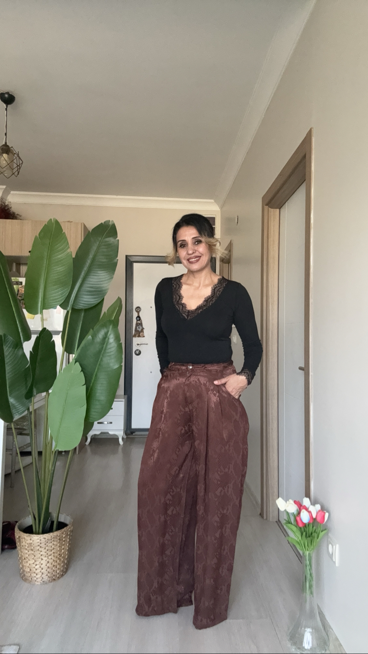 Desenli Palozza Pantolon Kahverengi