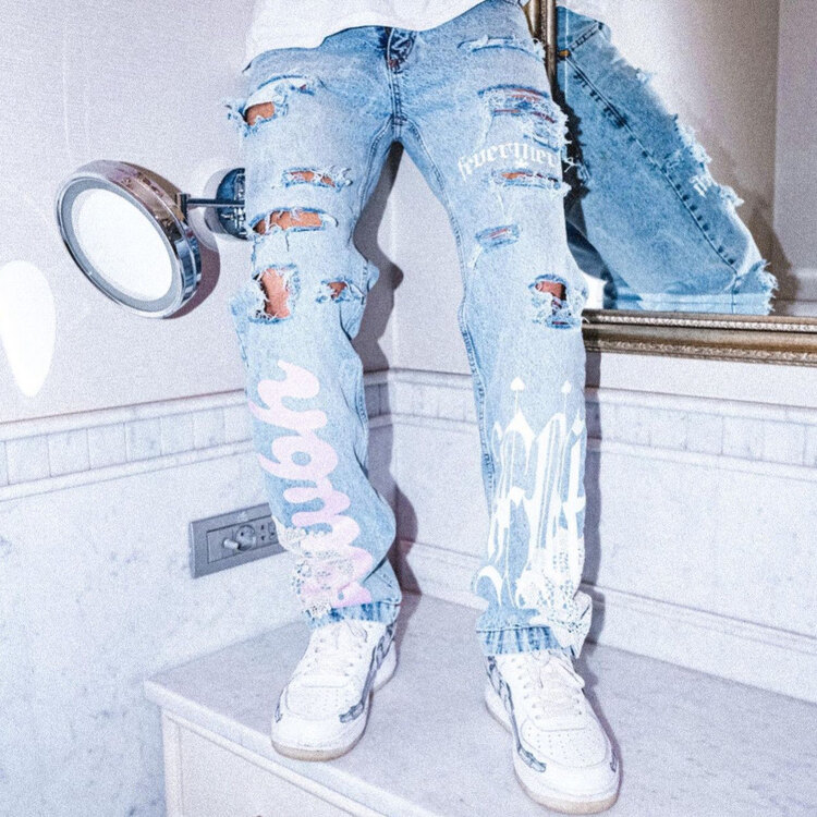 “LWBH” Lace denim in Ice wash