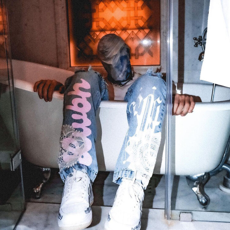 “LWBH” Lace denim in Ice wash
