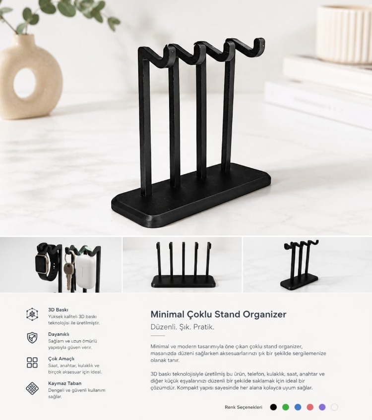 Minimalist 4'lü Çok Amaçlı Aksesuar Standı ve Masaüstü Organizer