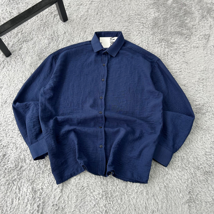 Zara Oversize Pera Keten Gömlek | Lacivert