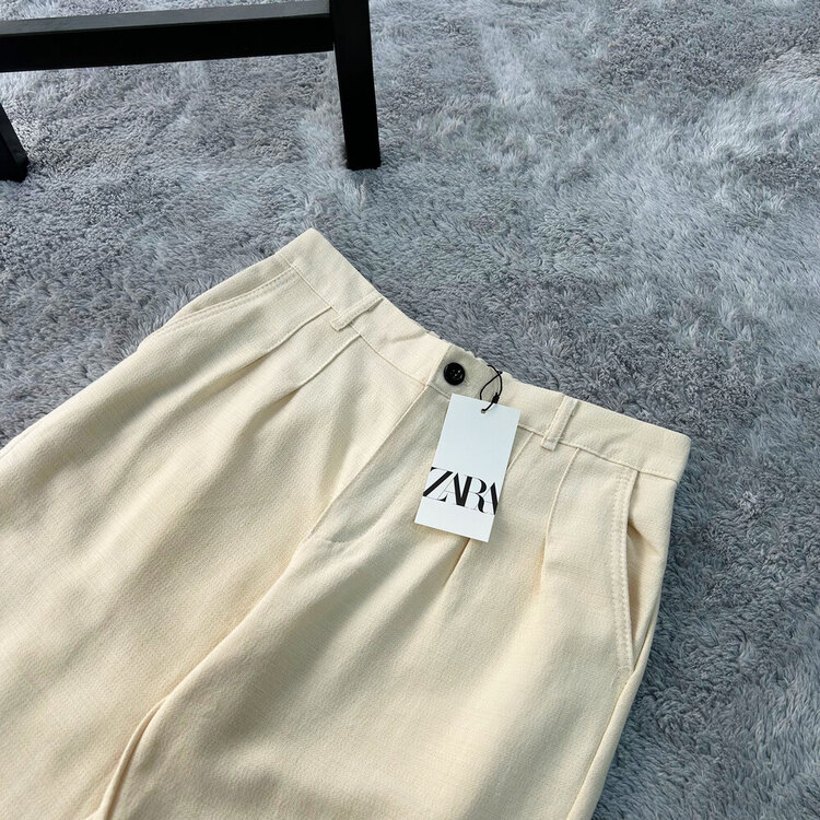 Zara Baggy Fit Keten Pantolon | Krem